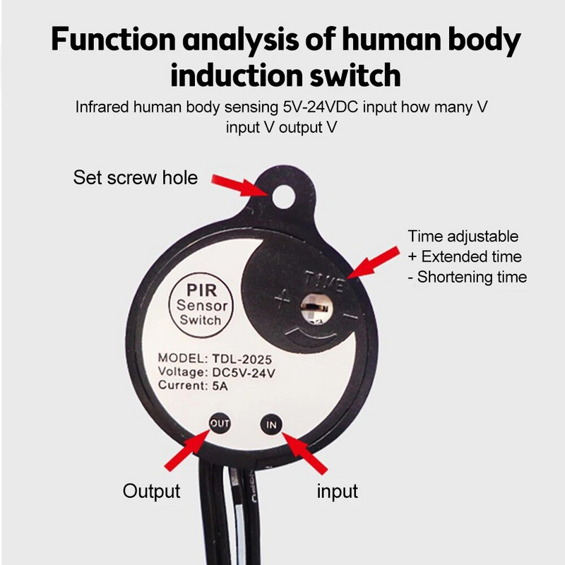 USB/DC infracrveni PIR prekidač za senzor pokreta za tijelo DC5V 12V 24V Detektor senzora ljudskog pokreta 5A Prekidač za LED svjetlo od 120 stupnjeva