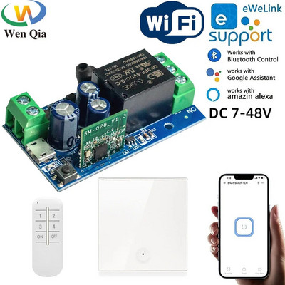 WenQia Ewelink WiFi интелигентен домашен превключвател 2.4GHz DC 12V 24V реле със сух контакт Дистанционно управление Времеви модул, Alexa Google Home Support