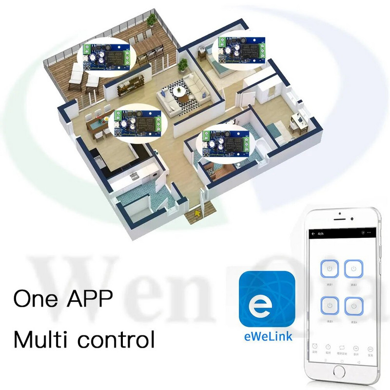 WenQia Ewelink WiFi nutikas kodu lüliti 2,4 GHz DC 12 V 24 V kuiv kontaktrelee kaugjuhtimispuldi ajastusmoodul, Alexa Google`i kodutugi