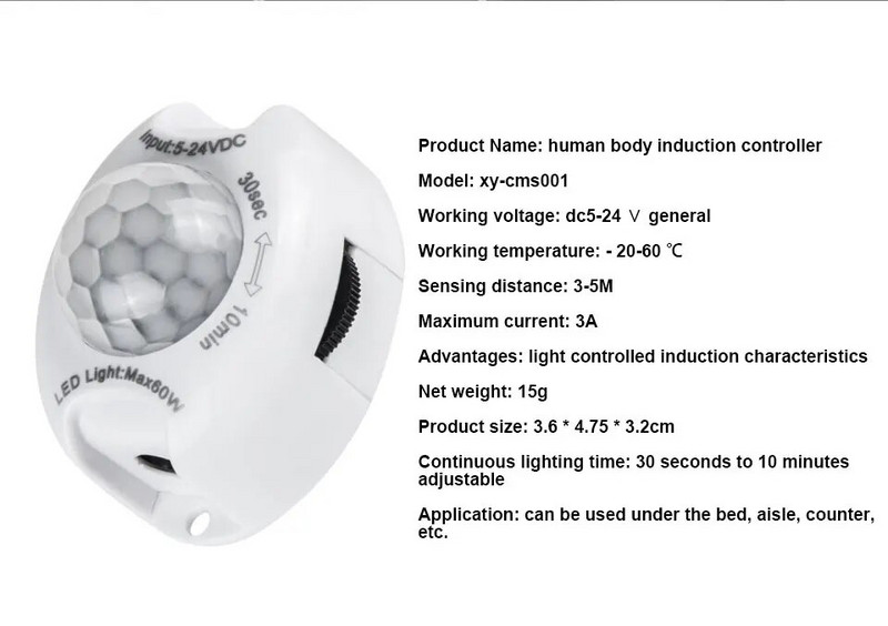 Ljudsko tijelo Indukcija Pir senzor Aktivirani mjerač vremena Automatski senzor pokreta Dc 5v 12v Tajmer prekidača svjetla Mini automatski pametni dom