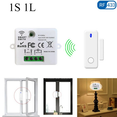 Tedeligo 433MHz senzor za vrata i prozore Prekidač za bežično svjetlo, 110V 220V 10A Relej Prekidač za daljinsko upravljanje za kućnu svjetiljku UKLJUČENO ISKLJUČENO