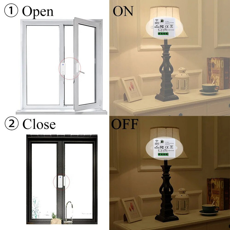 Tedeligo 433MHz senzor za vrata i prozore Prekidač za bežično svjetlo, 110V 220V 10A Relej Prekidač za daljinsko upravljanje za kućnu svjetiljku UKLJUČENO ISKLJUČENO