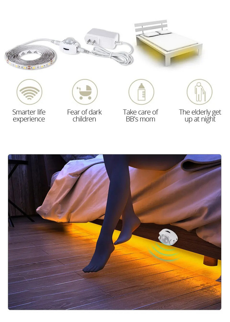 CoRui prekidač za svjetlo senzora pokreta 5V 12V DC Detektor pokreta Aktivirani mjerač vremena Automatski prekidač UKLJUČIVANJE I ISKLJUČIVANJE Svjetlo LED trake PIR senzor