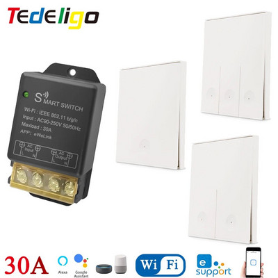 Tedeligo 2.4GHz Ewelink WiFi Smart Switch Controller 110v 220v 30A Comutator de perete, modulul de sincronizare vocală funcționează cu Alexa