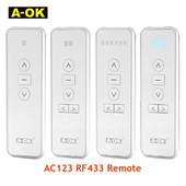 A-OK AC123 1/2/6/16-CH Remote Controller RF433 Transmitter for A OK Electric Curtian Motor, Wireless Control Intelligent Home
