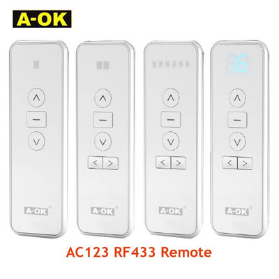 A-OK AC123 1/2/6/16-CH Remote Controller RF433 Transmitter for A OK Electric Curtian Motor, Wireless Control Intelligent Home