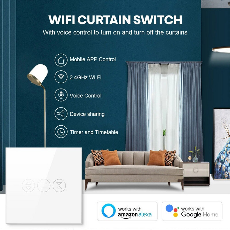 AVATTO Tuya WiFi Smart Curtain jungiklis, skirtas ES / JAV Smart Home Roller Shutter elektrinės variklio žaliuzės, veikia Alexa, Google Home