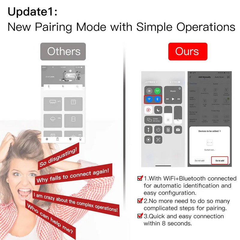 MOES Tuya Smart Life WiFi RF 2 Gang Dvostruki prekidač za rolete za rolete Električni motor s Google Home Alexa