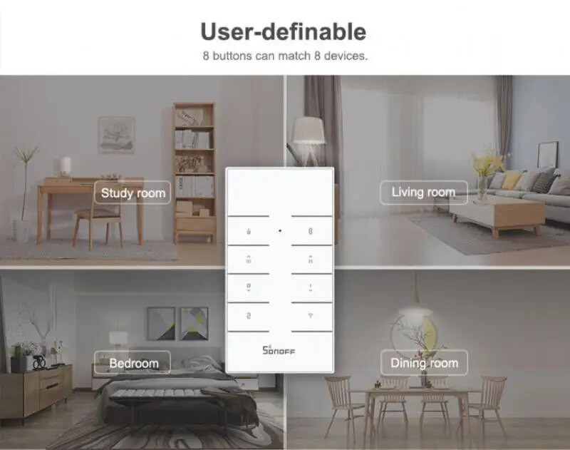 RM433 8 tipki Višenamjenski prilagođeni 433 MHz RF daljinski upravljač BASE Radi sa SONOFF RF/Slampher/4CH Pro/TX Series/RF Bridge