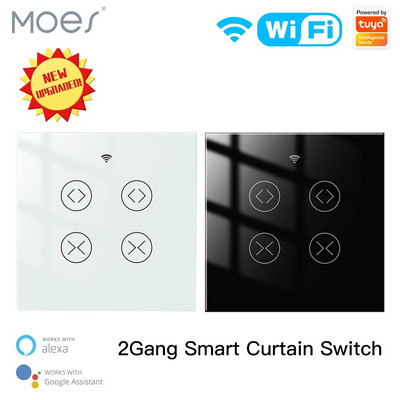 MOES Tuya Smart Life WiFi 2 Gang topeltkardina lüliti ruloo elektrimootori jaoks koos Google Home Alexa Voice`iga