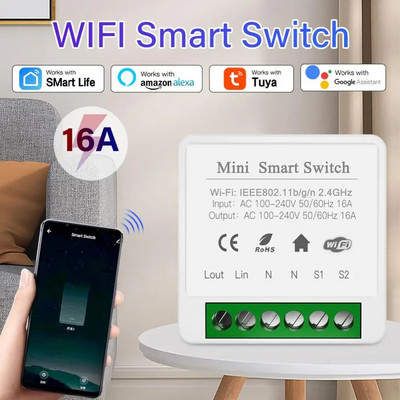 16A eWeLink Wifi MINI Smart Switch DIY 2-suunaline juht isetegemise mooduli kaitselüliti APP Kaugjuhtimispuldi taimer töötab Alexa Google Home`iga