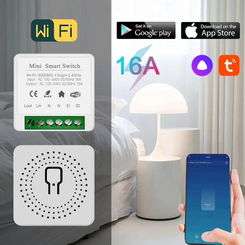 16A eWeLink Wifi MINI Smart Switch DIY 2-way Control DIY Module Breaker APP Remote Control Timer Radi s Alexa Google Home