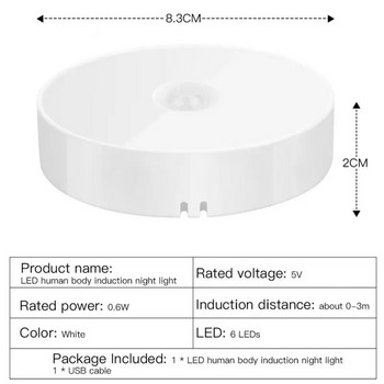 Сензор за движение Нощна светлина Интелигентен сензор за светлина на тялото USB зареждане Нощна лампа Спалня Използване за кухня Баня Шкаф