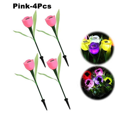 1db kerti tulipán virág alakú LED-es napenergiával működő vízálló csöves gyeplámpák álló dekoráció udvari szabadtéri partihoz xqmg