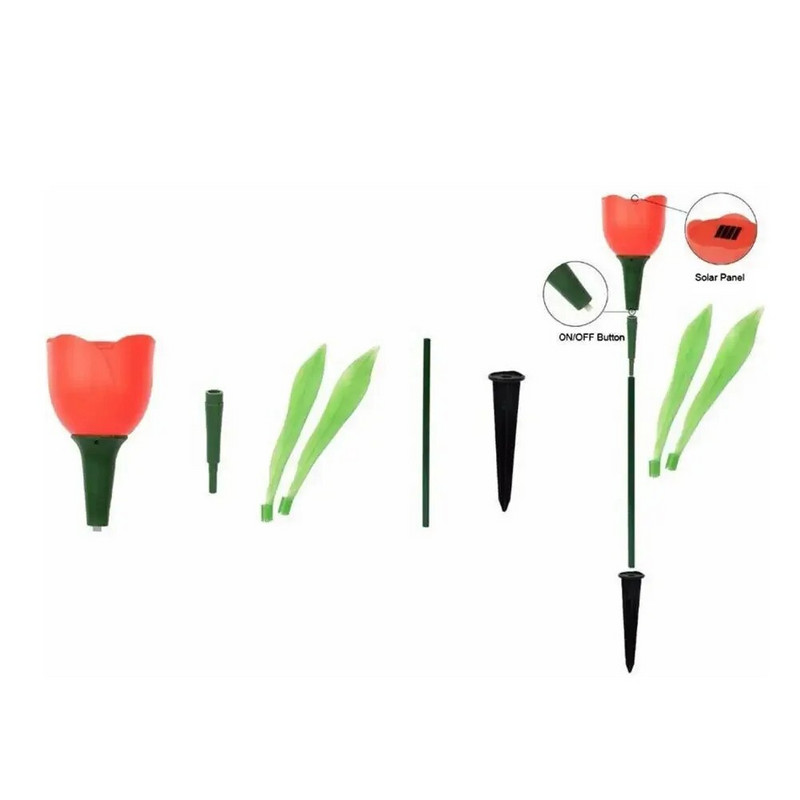 1db kerti tulipán virág alakú LED-es napenergiával működő vízálló csöves gyeplámpák álló dekoráció udvari szabadtéri partihoz xqmg