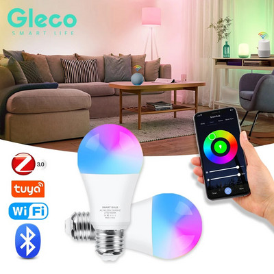 Gleco Tuya Wifi Led крушка Bluetooth LEDs лампа RGB E27 Zigbee Led крушки Интелигентно домашно осветление работи с Alexa Amazon, Google
