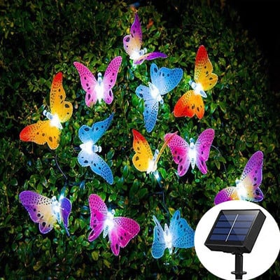 12 LED-uri Solar Fluture Lampă șir Fibră Optică Lumină Zână Impermeabil Crăciun în aer liber Grădină Decorare de vacanță