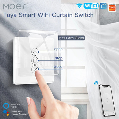 MOES WiFi RF433 Smart 2.5D Arc Glass Touch Prekidač zavjese za rolete Smart Life/Tuya APP radi Alexa Google