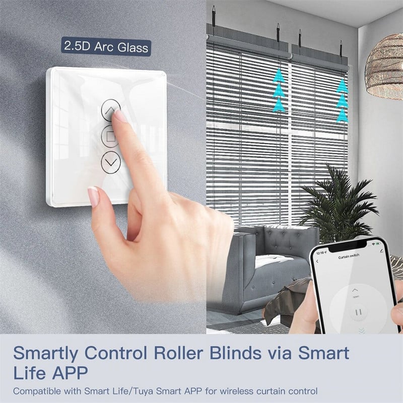 MOES WiFi RF433 Smart 2.5D Arc Glass Touch Prekidač zavjese za rolete Smart Life/Tuya APP radi Alexa Google