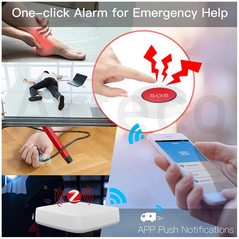 Tuya Zigbee SOS tipka Tipka za hitne slučajeve Bežični alarmni sustav pametnog doma Dugme alarma za starije osobe radi s pristupnikom Smart Life