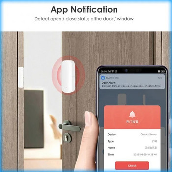 Tuya Интелигентен дом WiFi Сензор за врата Прозорец Отворена/затворена врата Детектор за аларма Сигурност Защита Smart Life Глас чрез Alexa Google