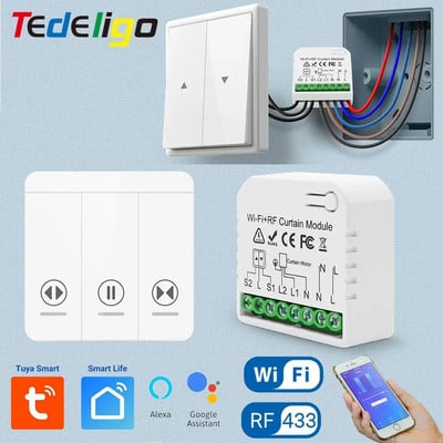 Tedeligo WiFi RF pametni modul prekidača za zavjese, bežični zidni prekidač za upravljanje roletama za pametnu kuću, garažni prekidač, Alexa, 110V 220V