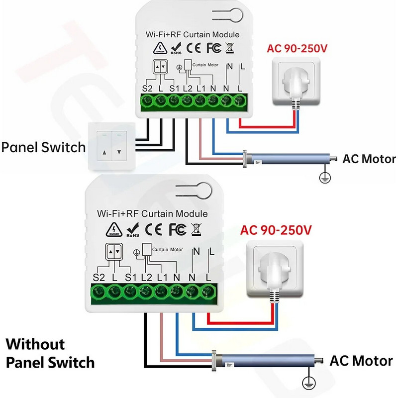 Tedeligo WiFi RF pametni modul prekidača za zavjese, bežični zidni prekidač za upravljanje roletama za pametnu kuću, garažni prekidač, Alexa, 110V 220V