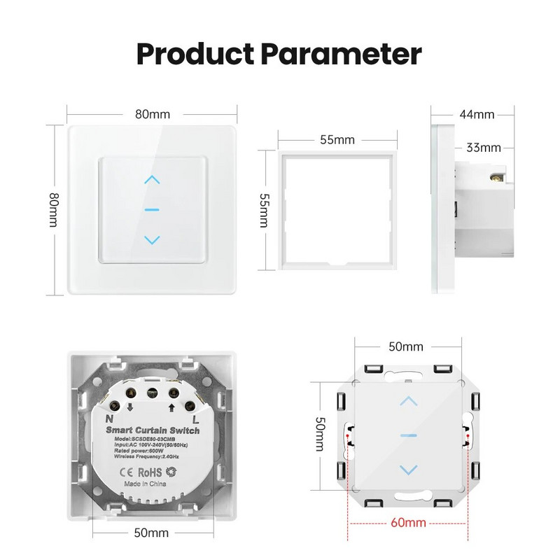 AVATTO Tuya WiFi pametni prekidač za zavjese na dodir Dizajn za motorizirane rolete Zavjese za rolete za Alexa, Google Home, Alice