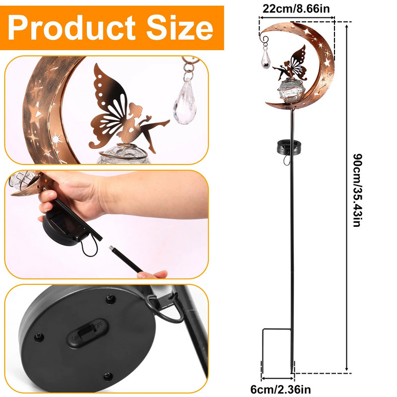 Fairy Moon solarno svjetlo travnjak vanjski ukras kreativno ukrasno željezo šuplja pukotina kugla svjetiljka kutna umjetnost led dvorište