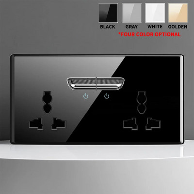 Europska Britanska Francuska Standardna utičnica s prekidačem od kaljenog stakla sa svjetlosnim indikatorom, samoresetiranje 1 2 3 4 Višestruke zidne utičnice