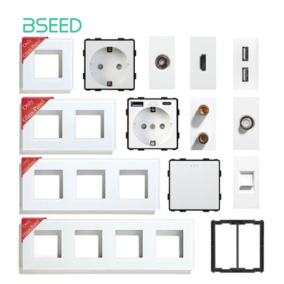 BSEED Glass Frames TV/ST/USB Socket Type-C EU Socket CAT5 RJ45 HDMI Socket Function Parts 1/2Way Механични бутонни превключватели Част