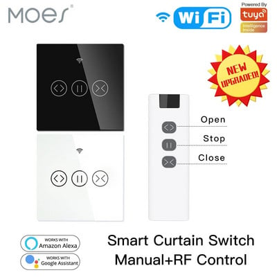 Moes WiFi RF433 Smart Touch Curtain Roller Blinds Motor Switch Tuya Smart Life App Remote Control Works with Alexa Google Home