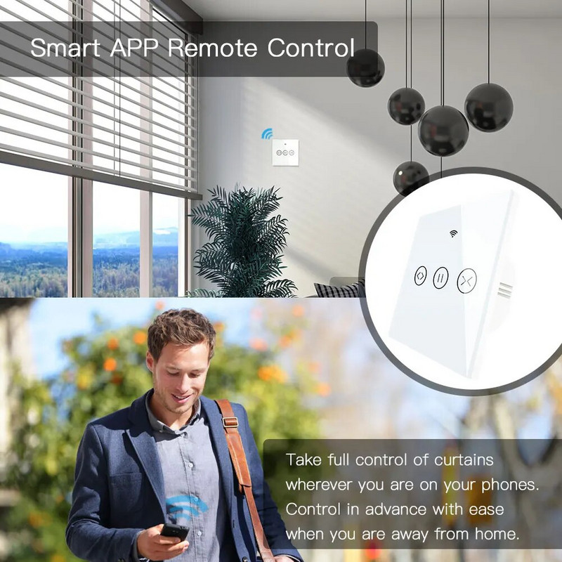 Moes WiFi RF433 Smart Touch Zavjese Rolo zavjese Prekidač motora Tuya Smart Life App Daljinski upravljač Radi s Alexa Google Home