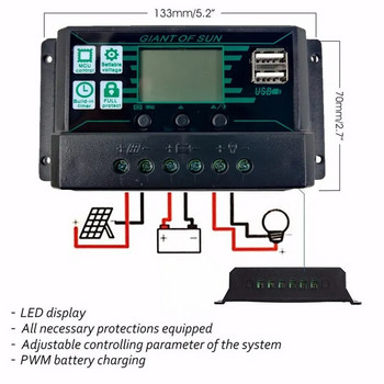 150A соларен контролер MPPT регулатор PWM двоен USB PV панел черен контролер соларен панел регулатор на батерия порт LCD дисплей