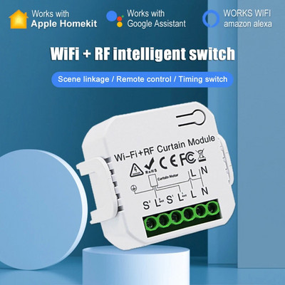 „Tuya Wifi RF433 Smart Curtain Switch“ roletų perjungimo modulis su nuotolinio valdymo pultu „Google Home Alexa Smart Home“ palaikymas