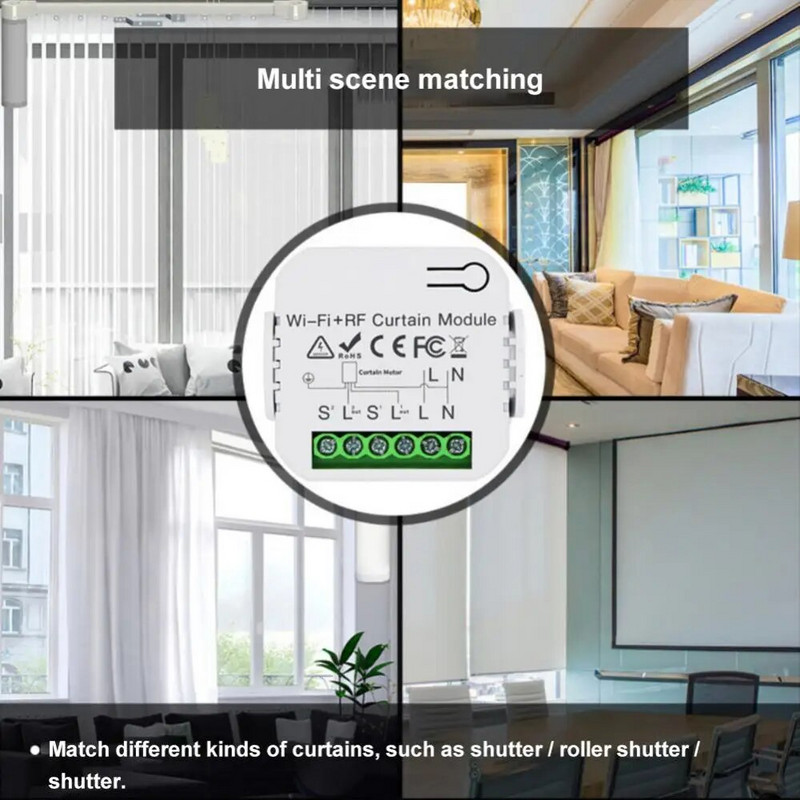 „Tuya Wifi RF433 Smart Curtain Switch“ roletų perjungimo modulis su nuotolinio valdymo pultu „Google Home Alexa Smart Home“ palaikymas