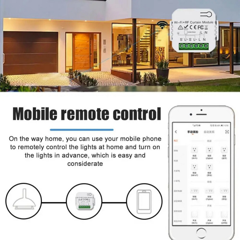 „Tuya Wifi RF433 Smart Curtain Switch“ roletų perjungimo modulis su nuotolinio valdymo pultu „Google Home Alexa Smart Home“ palaikymas