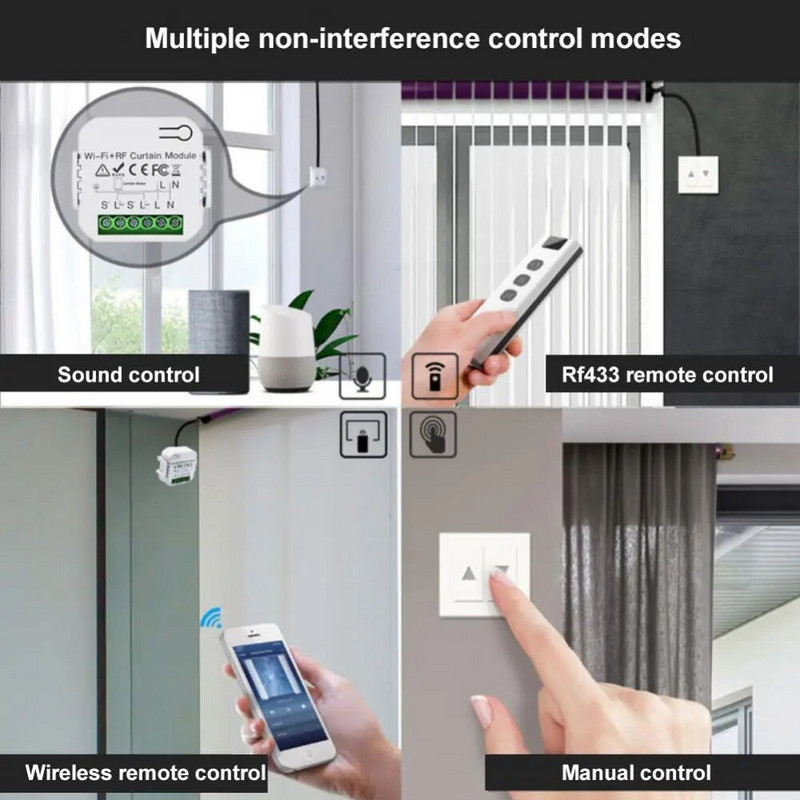 „Tuya Wifi RF433 Smart Curtain Switch“ roletų perjungimo modulis su nuotolinio valdymo pultu „Google Home Alexa Smart Home“ palaikymas