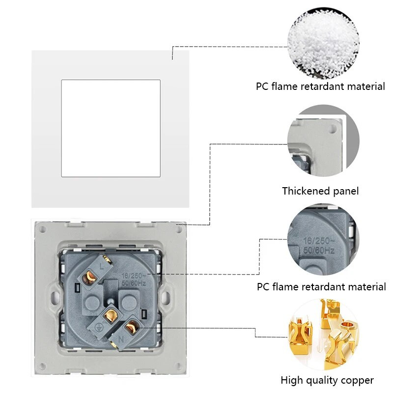Aingh francuska zidna električna utičnica PC plastična električna utičnica s USB 5V 2A dvostruki usb utikač 86 tip utičnice 16A 220V
