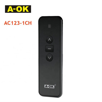 Μαύρο τηλεχειριστήριο χειρός σειράς A-OK AC123 για κινητήρα OK Electric Curtian RF433, Wireless Control the Curtain Open/Close
