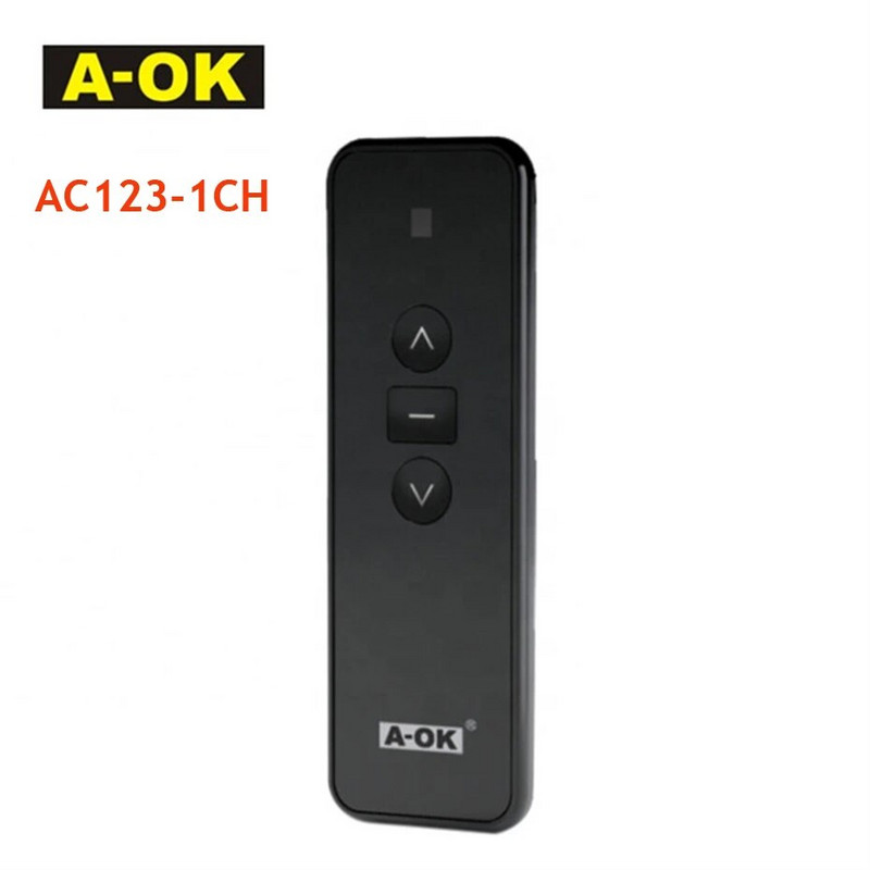 Crni ručni daljinski upravljač serije A-OK AC123 za OK električni Curtian RF433 motor, bežično upravljanje otvaranjem/zatvaranjem zavjesa
