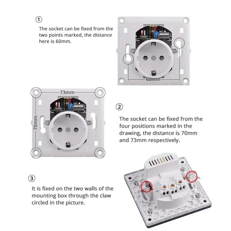 COSWALL Type-C sučelje Outlet Wall EU Rusija Francuska standardna utičnica s USB priključkom za punjenje Puno ogledalo Akrilna ploča Crno bijela