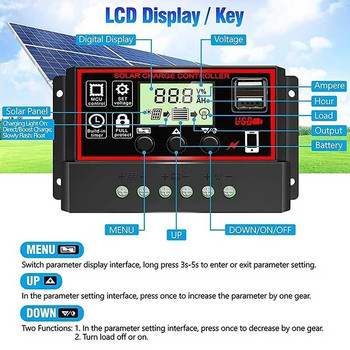 Контролер за соларен панел 10/20/30/40/50/60/70/80/90/100A 12V 24V Цифров дисплей LCD екран Контролер за регулатор на слънчево зареждане