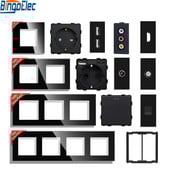 EU szabvány fali aljzat USB Type-C RJ45 PC CAT5 TV-vel /ST HDMI aljzat alkatrészek Mechanikus gombkapcsoló üveg aljzat keretek