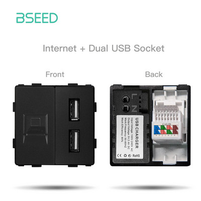BSEED EU standardni mat plastični okvir utičnice PC RJ45 TV ST CAT5 Dvostruke USB zidne utičnice Prekidači za svjetlo Dijelovi DIY Free Combine