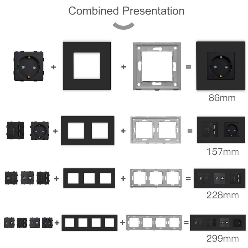 BSEED EU standardni mat plastični okvir utičnice PC RJ45 TV ST CAT5 Dvostruke USB zidne utičnice Prekidači za svjetlo Dijelovi DIY Free Combine