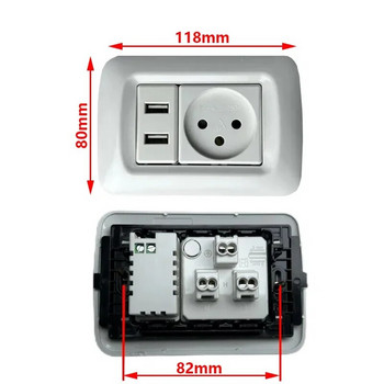 White Israel Standard Διπλή πρίζα τοίχου USB, Διακόπτης φωτός με τροφοδοσία 16A Socket Israel, DIY USB Module Adapter Outlet 118mm *80mm
