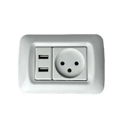 Baltas Izraelio standartinis dvigubas USB sieninis lizdas, šviesos jungiklis su maitinimo 16A lizdu Izraelis, „pasidaryk pats“ USB modulio adapterio išvestis 118 mm * 80 mm