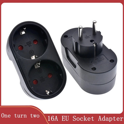 Европейски щепсел за преобразуване 1 към 2 контактен адаптер Стандартен ЕС контакт 16A щепсели за пътуване AC 110~250V Немски конвертор
