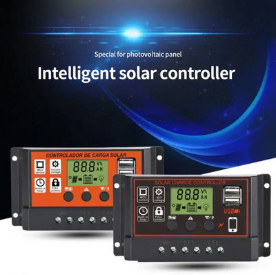 Regulator de încărcare solar PWM 10A/20A/30A Regulator de baterie cu panou solar Regulator de 12V 24V cu afișaj LCD Încărcare dublă USB